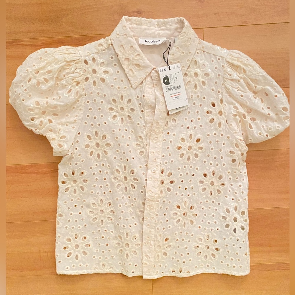 Desigual Cream Sequin Top
